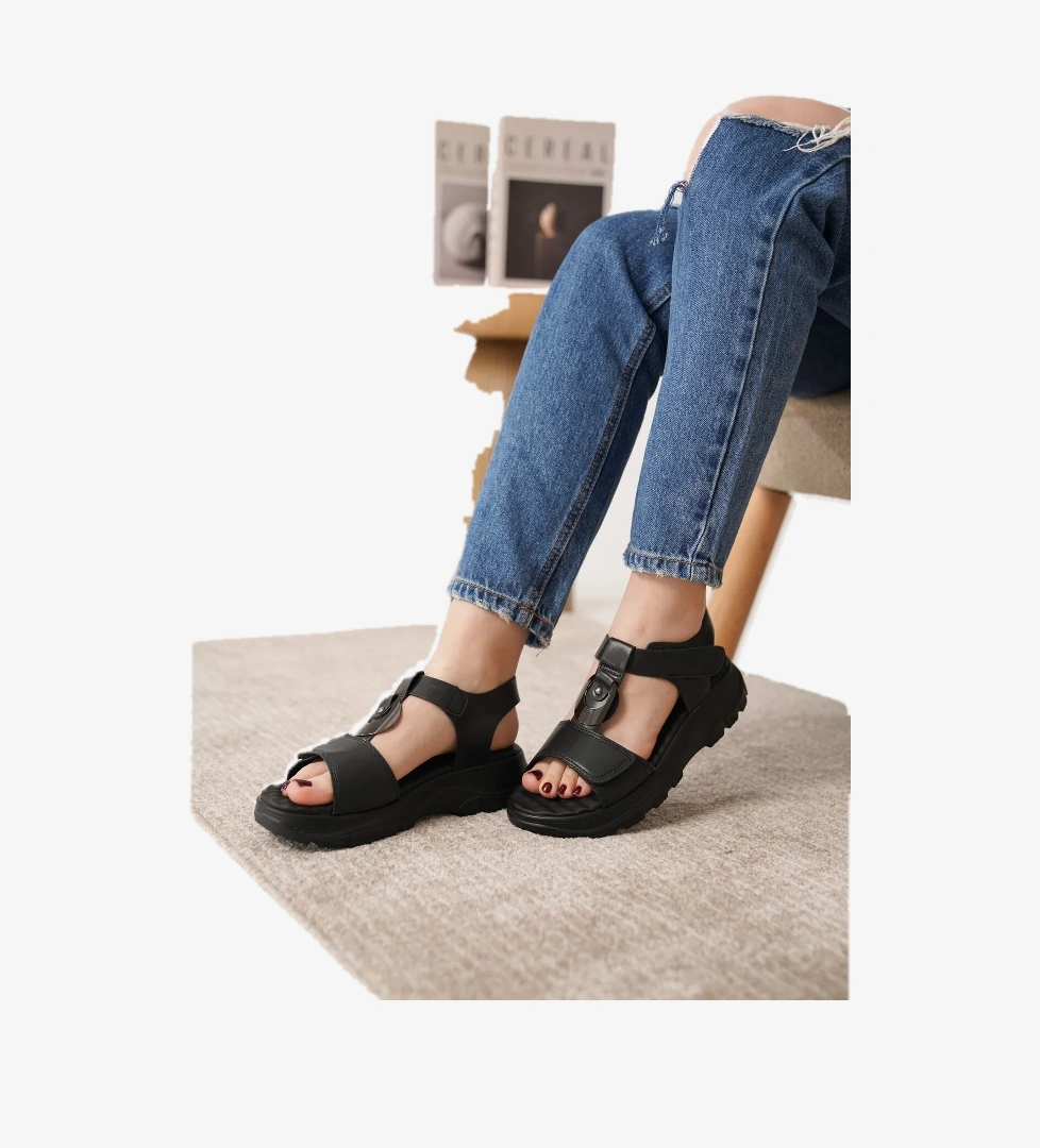 D1600 Günlük Ortopedik Arkadan Lastikli Konforlu Sandalet - Görsel 1