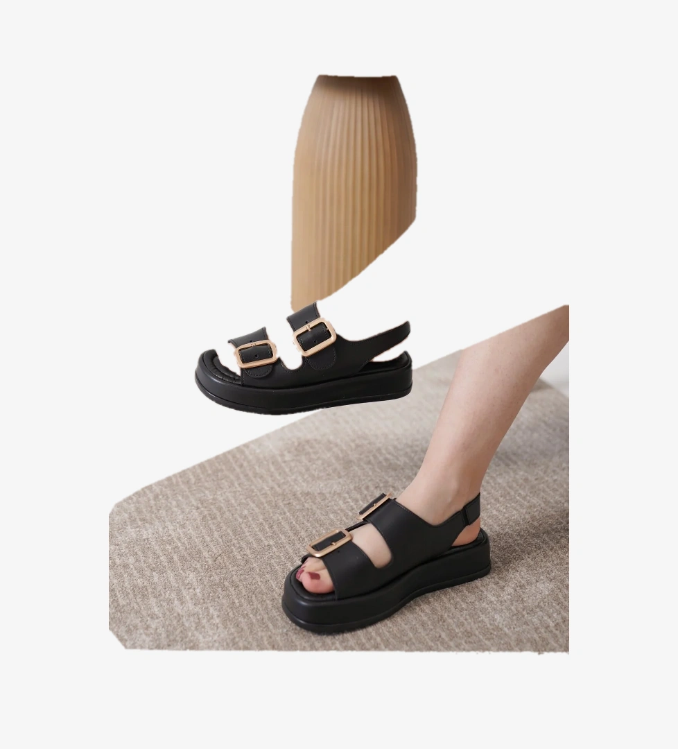 D0893 Günlük Ortopedik Çift Toka Arkadan Lastikli Konforlu Sandalet