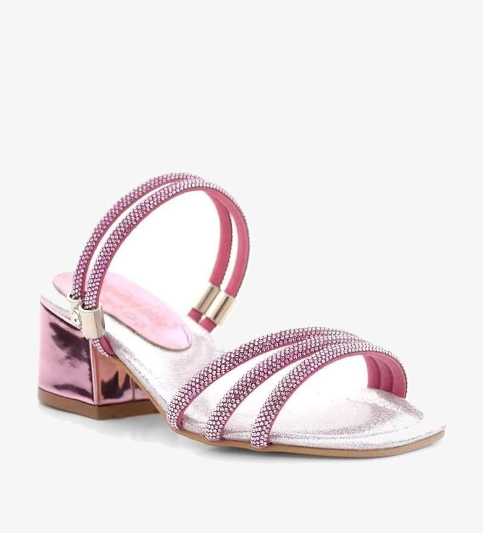 Hapshoe Kids Judy Pembe Gümüş Taşlı Kız Çocuk Topuklu Terlik Ayakkabı model görseli