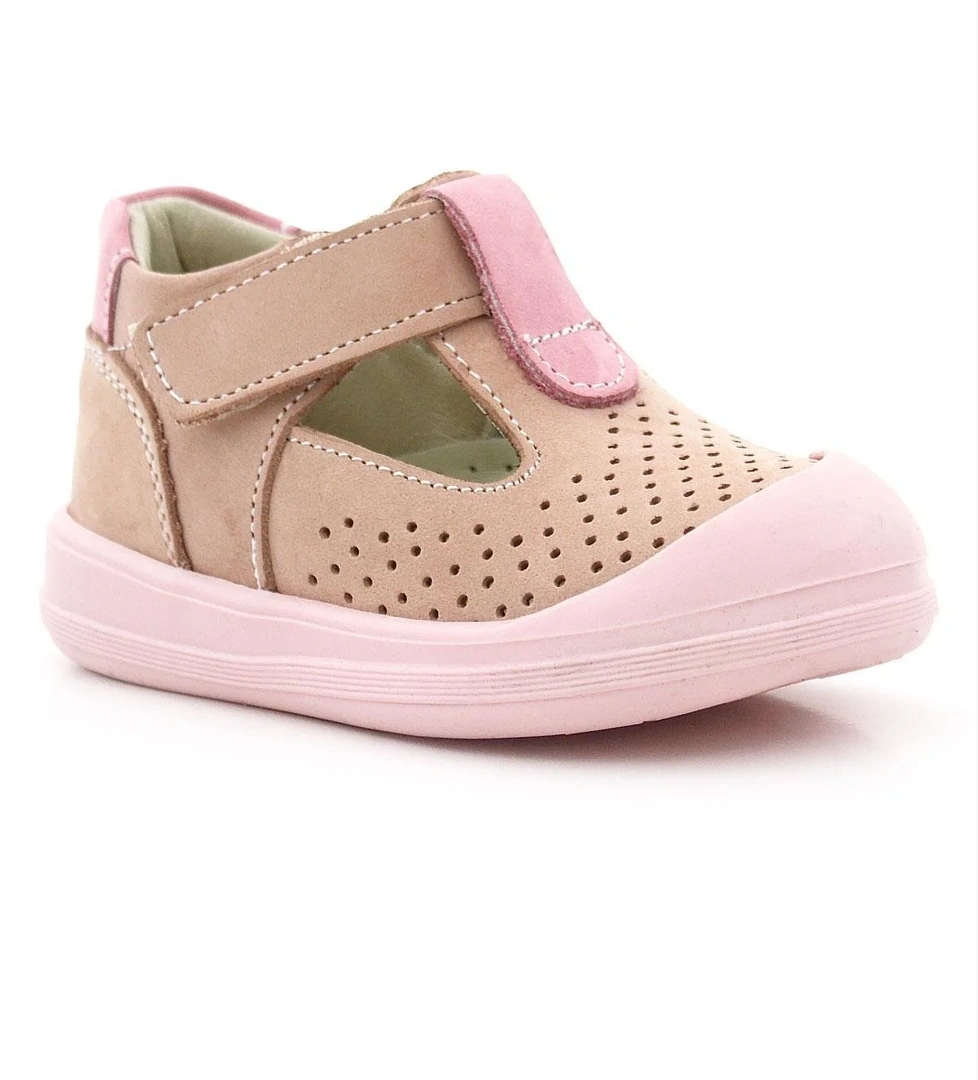 Shaun Hakiki Deri Pudra Pembe Cırtlı Anatomik Bebek Sandalet - Görsel 1