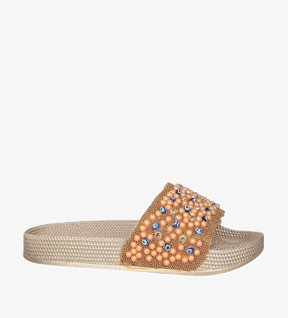 Kadın Boncuklu Günlük Terlik ALTIN - Görsel 1