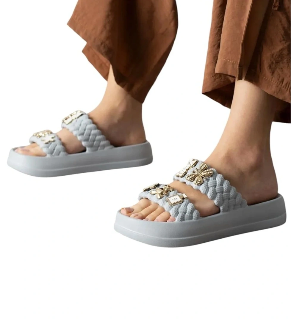 Kadın Taşlı Şık Rahat Konforlu Günlük Terlik GRİ