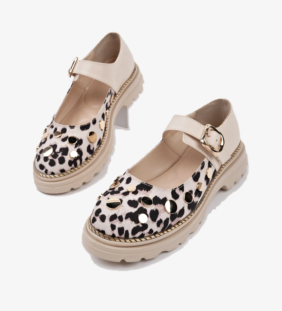 EGERİA Leopar Desenli Tek Bantlı Kalın Taban Kadın Günlük Loafer Ayakkabı