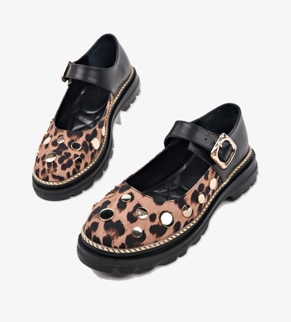 EGERİA Leopar Desenli Tek Bantlı Kalın Taban Kadın Günlük Loafer Ayakkabı