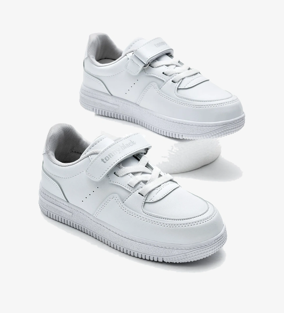 Çocuk Unisex Beyaz Beyaz Termo Taban Cırtlı Lastik Bağcıklı Spor Ayakkabı