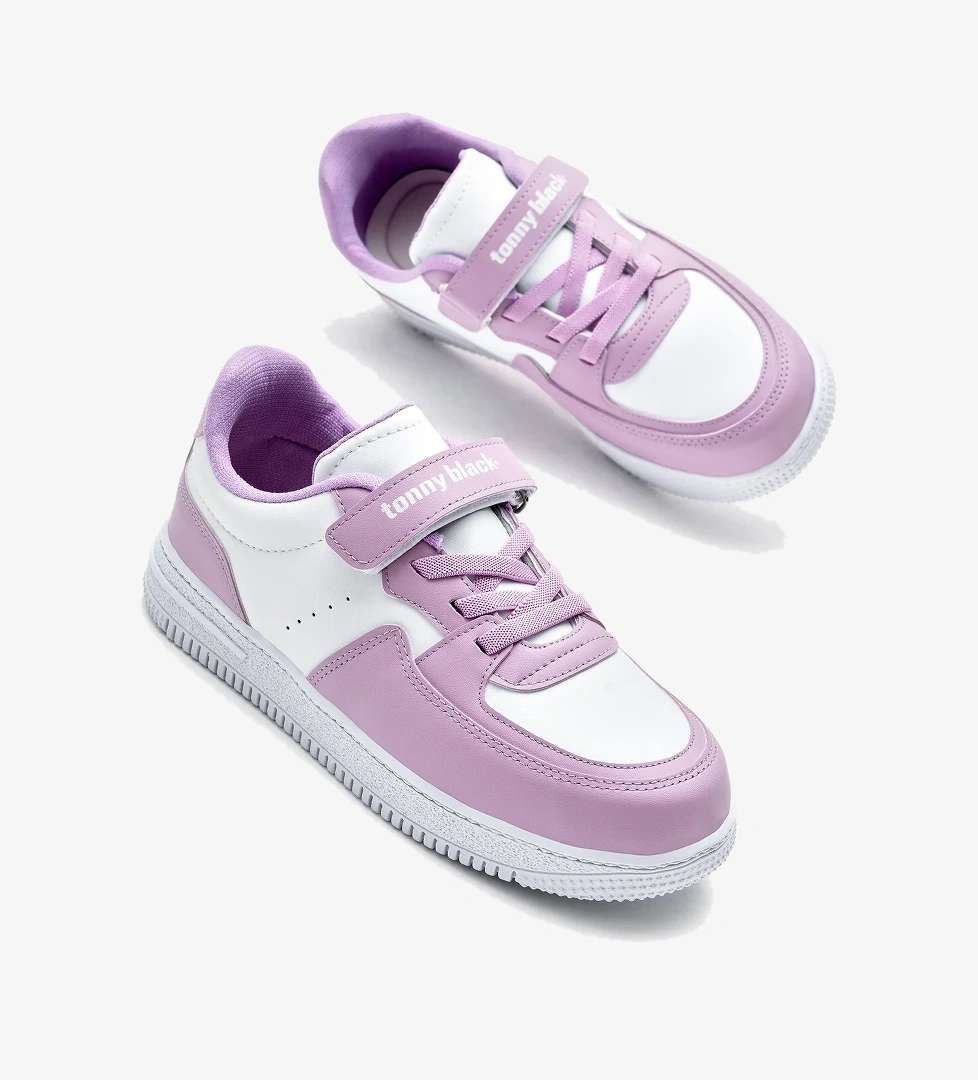 Çocuk Unisex Beyaz Lila Termo Taban Cırtlı Lastik Bağcıklı Spor Ayakkabı