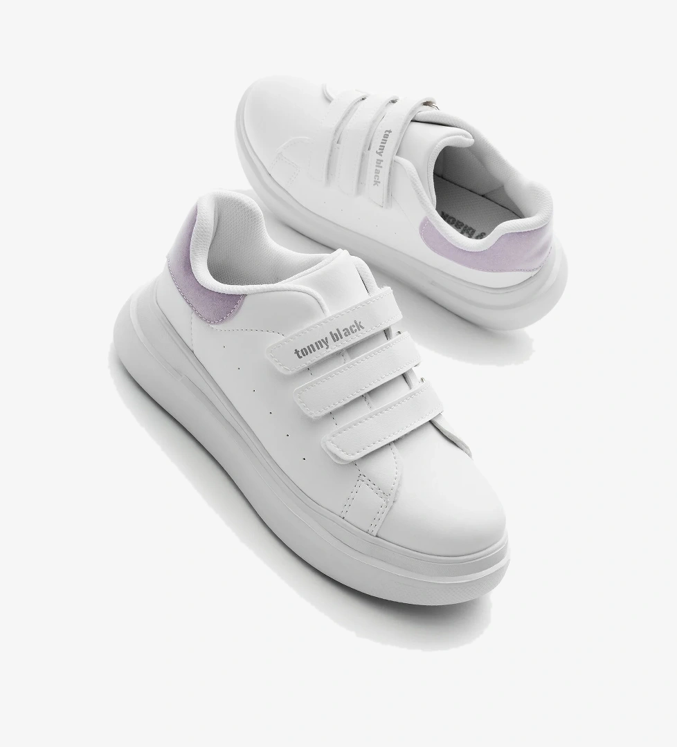 Çocuk Unisex Beyaz Lila Eva Faylon Taban Üç Cırtlı Spor Ayakkabı