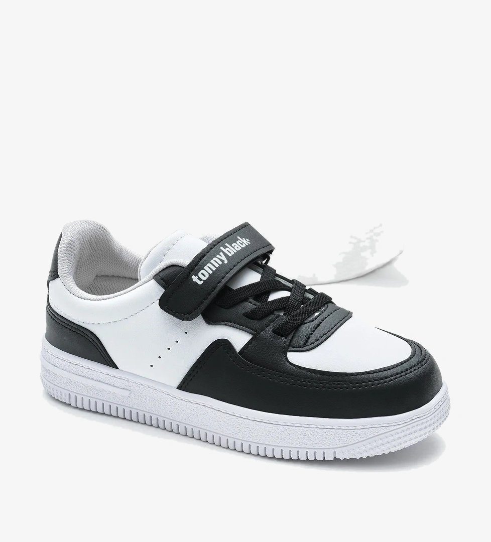 Çocuk Unisex Beyaz Siyah Termo Taban Cırtlı Lastik Bağcıklı Spor Ayakkabı - Görsel 1