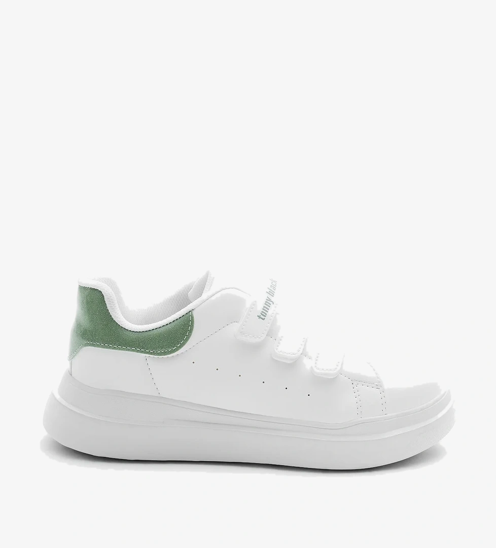 Çocuk Unisex Beyaz Su Yeşili Eva Faylon Taban Üç Cırtlı Spor Ayakkabı