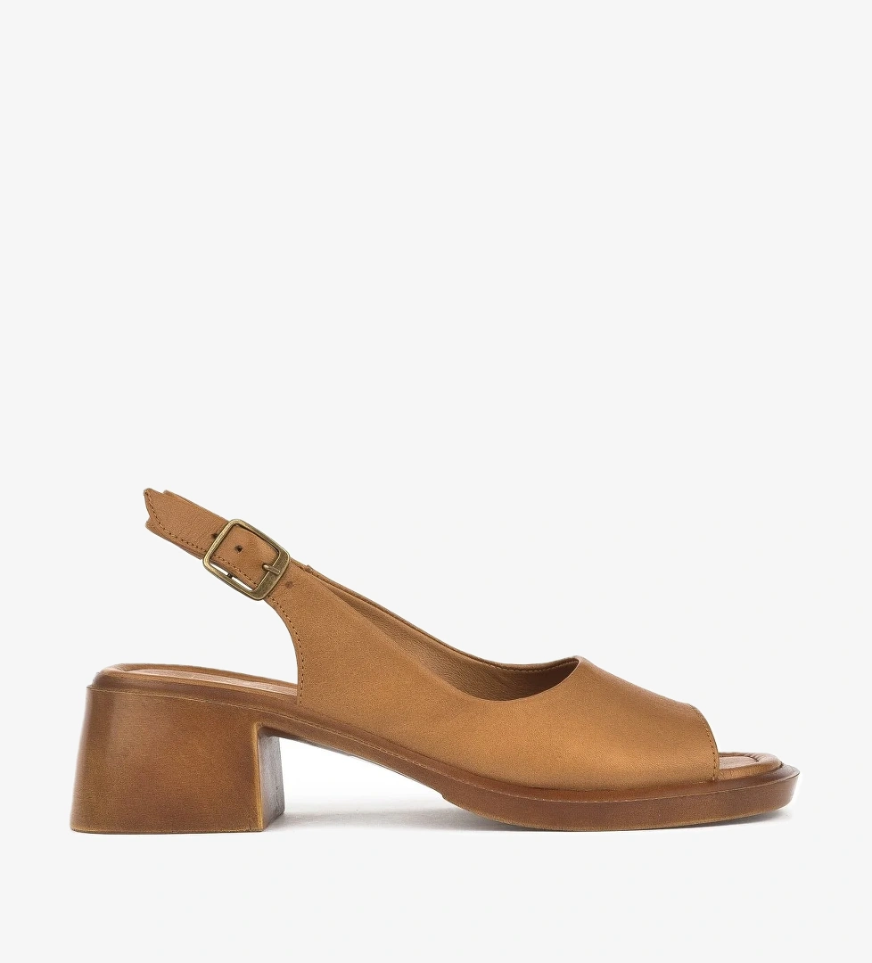 Kadın Hakiki Deri Topuklu Sandalet 151992Z8004 Taba