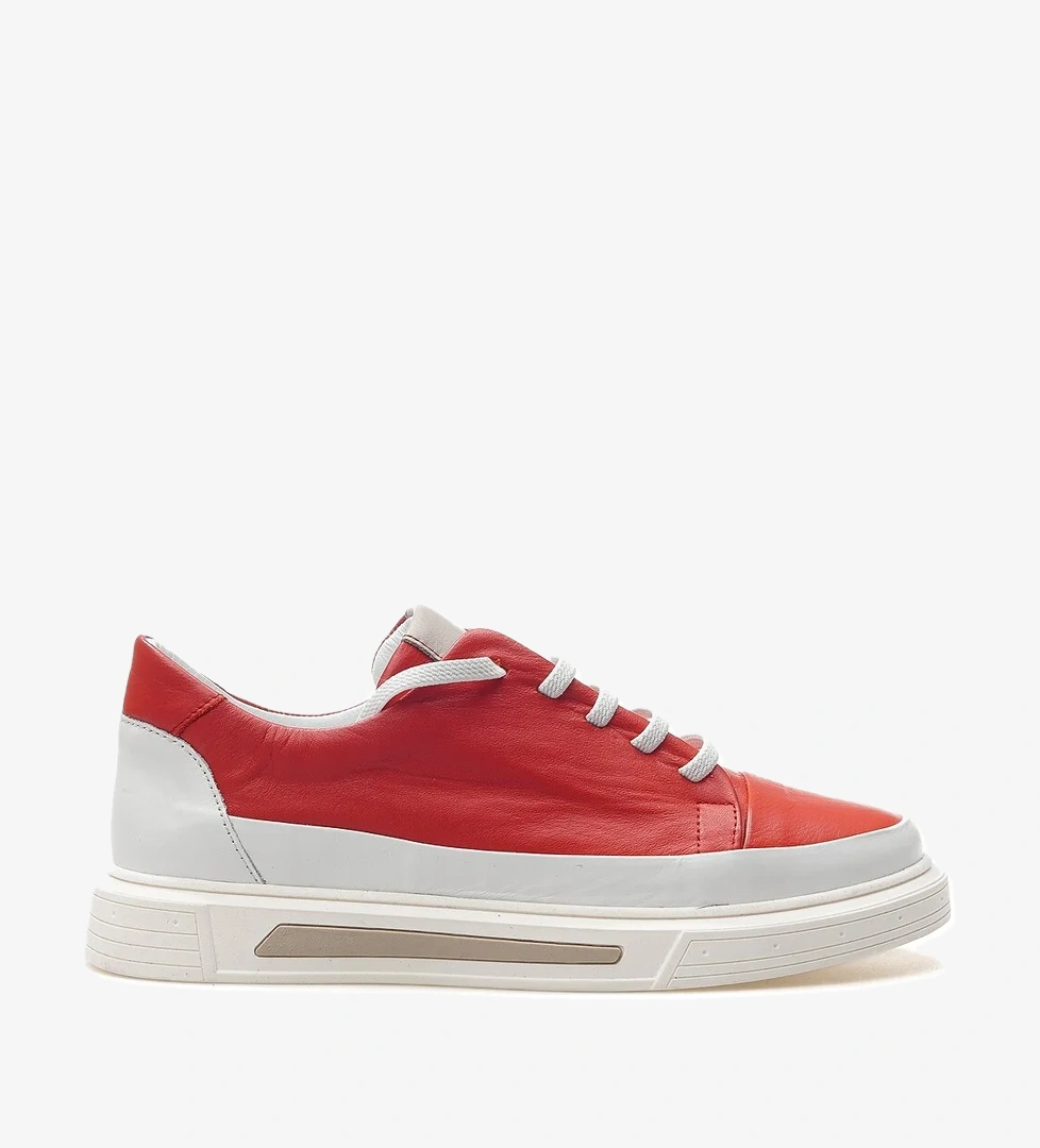 Kadın Hakiki Deri Casual Sneaker Ayakkabı 25y D25ya-3525 Z Kırmızı