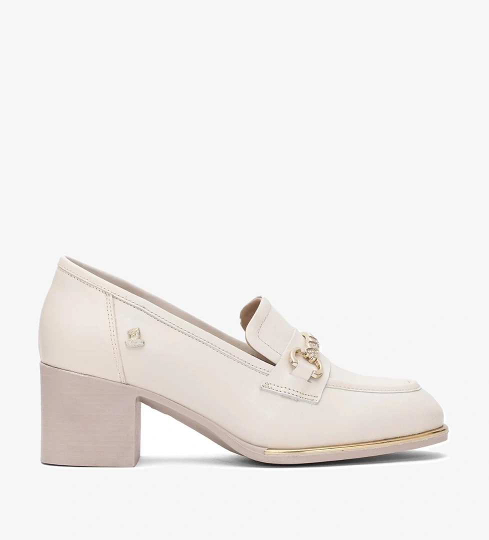 2512701Y Kadın Hakiki Deri Klasik Topuklu Ayakkabı Bej