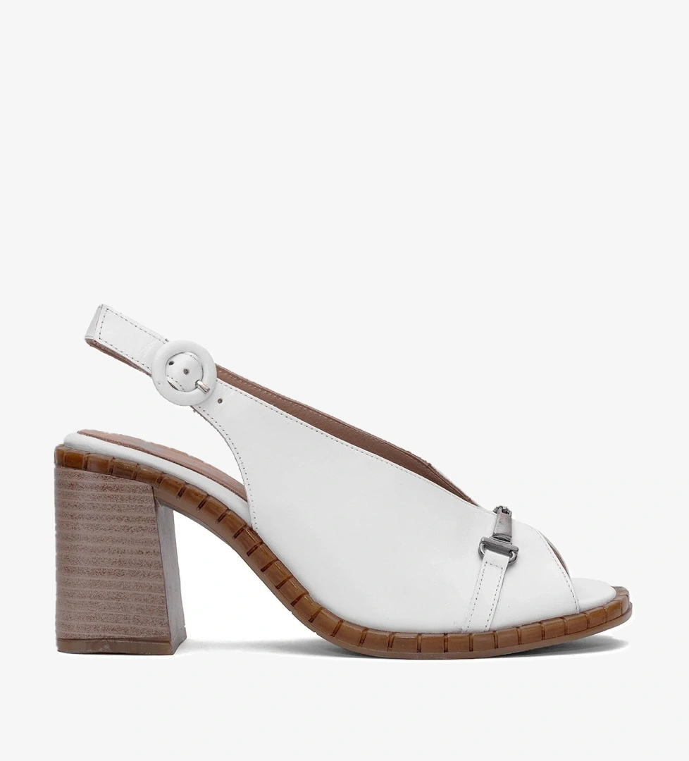 2511902Y Kadın Hakiki Deri Topuklu Sandalet Beyaz