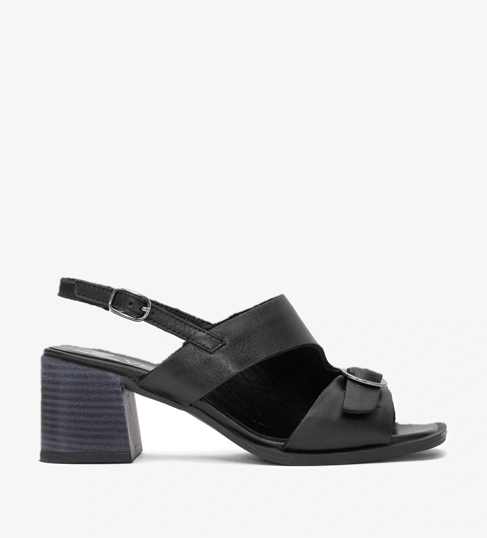 2510912Y Kadın Hakiki Deri Topuklu Sandalet Siyah