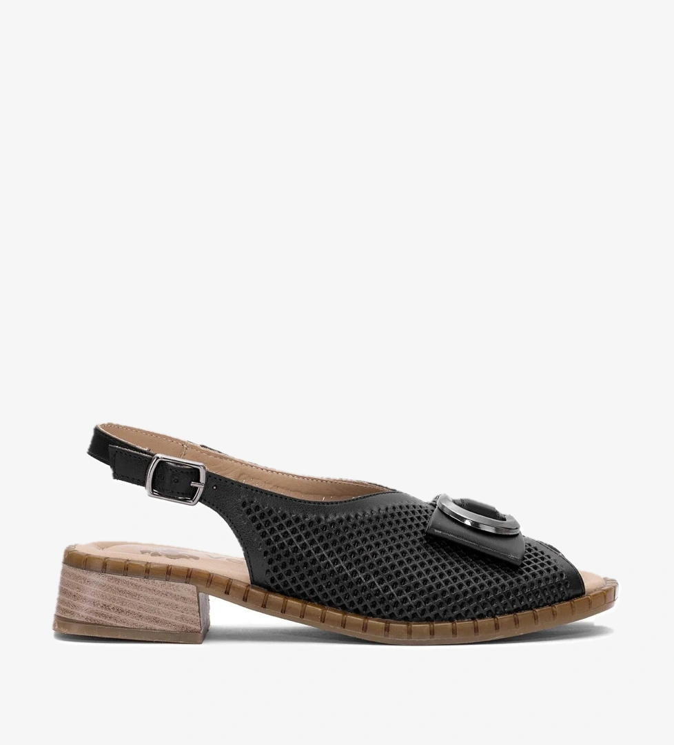 2512003Y Kadın Hakiki Deri Topuklu Sandalet Siyah