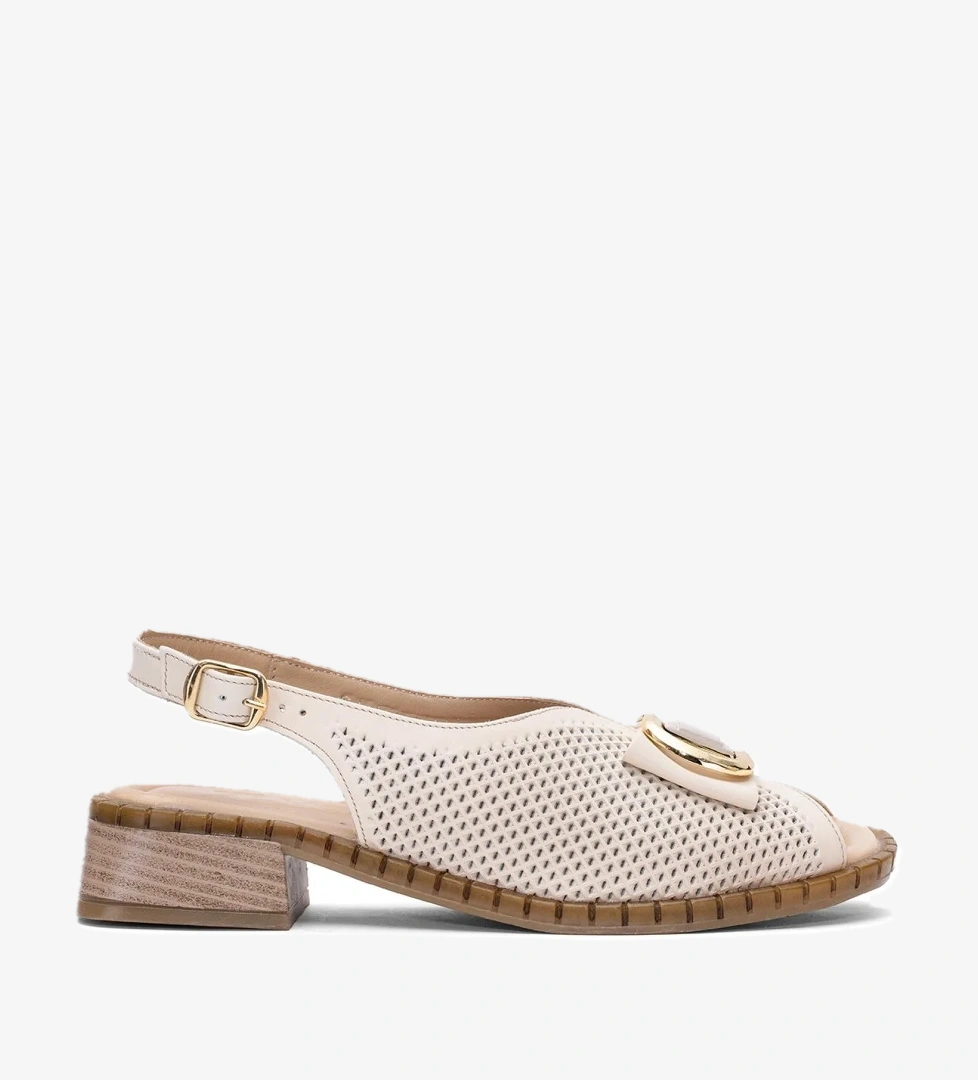 2512003Y Kadın Hakiki Deri Topuklu Sandalet Bej