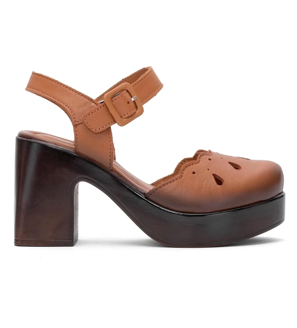 2217001Y Kadın Hakiki Deri Topuklu Sandalet Taba