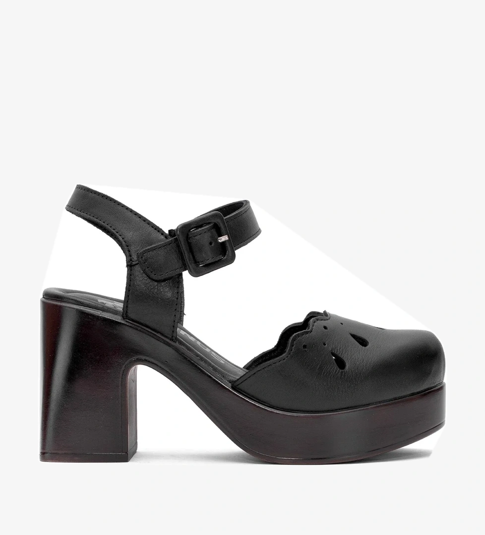 2217001Y Kadın Hakiki Deri Topuklu Sandalet Siyah - Görsel 1