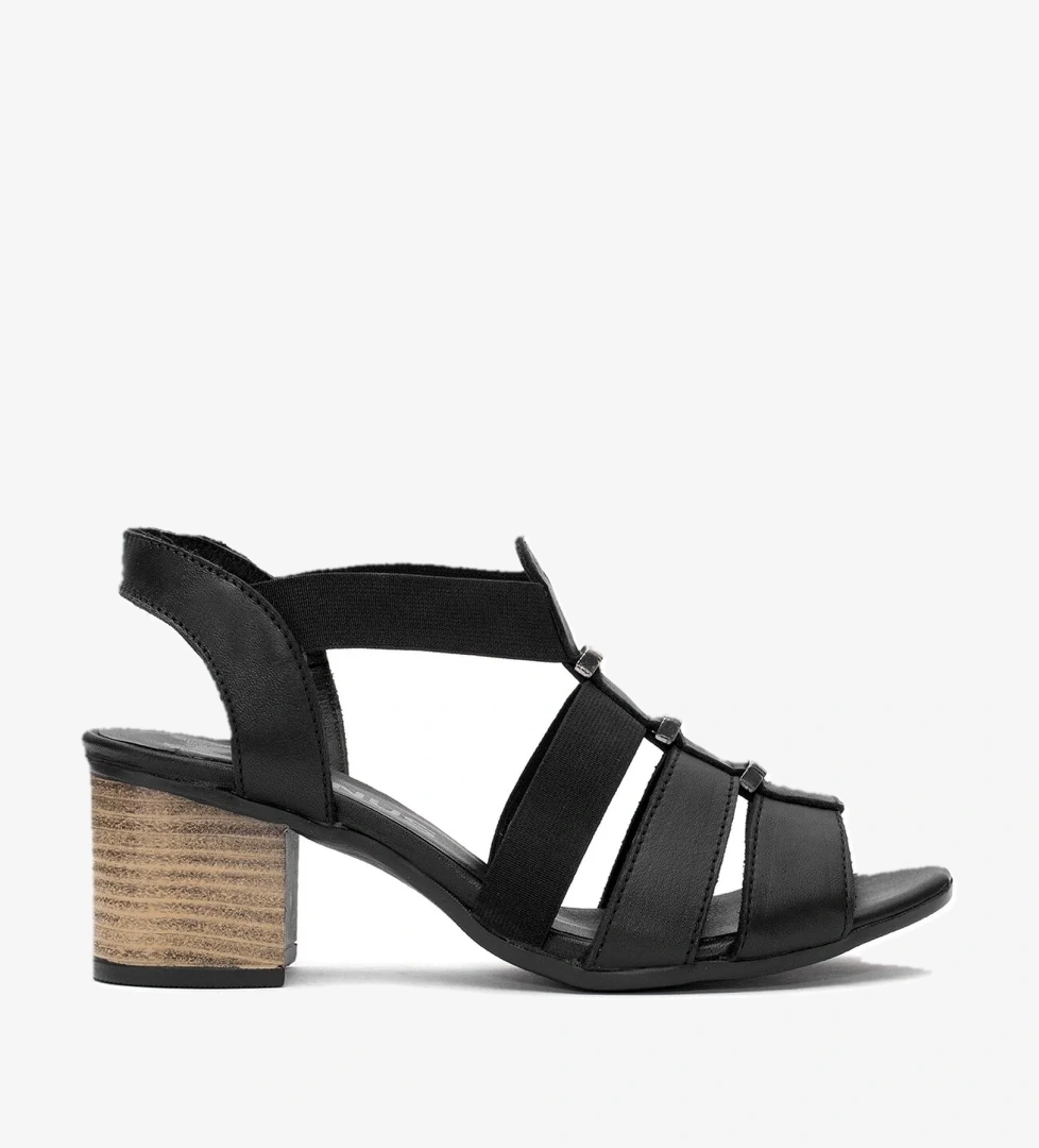 1857227Y Kadın Hakiki Deri Topuklu Sandalet Siyah