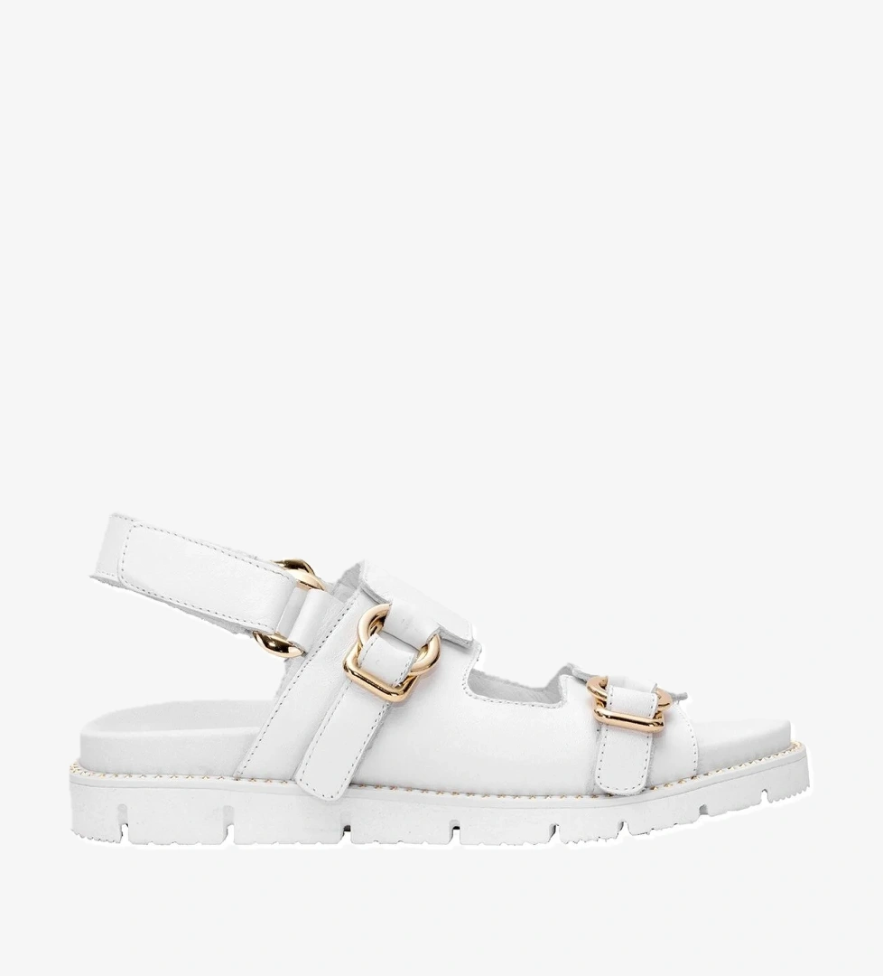 25440013Y Kadın Hakiki Deri Düz Sandalet Beyaz