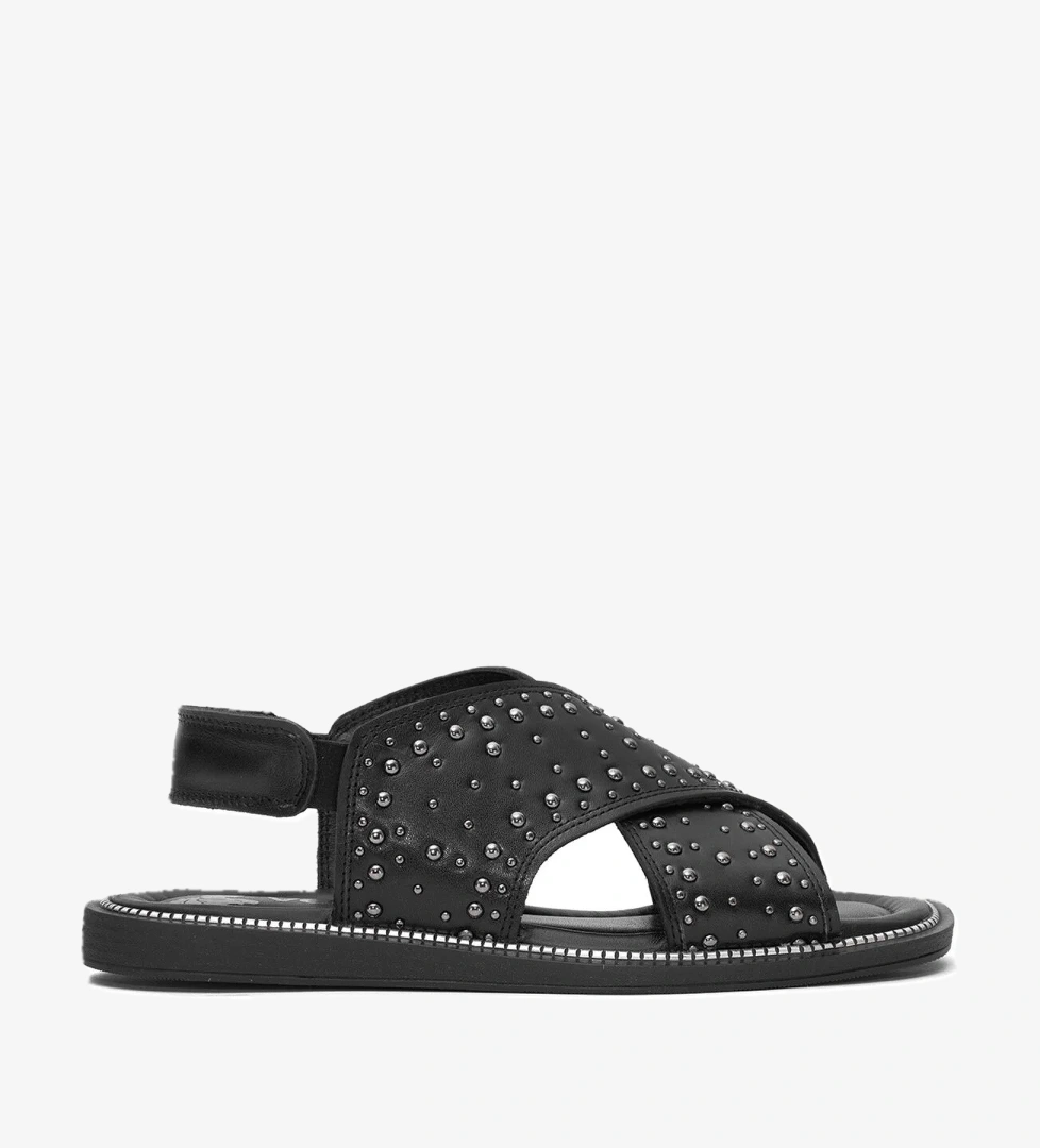 2512204Y Kadın Hakiki Deri Düz Sandalet Siyah