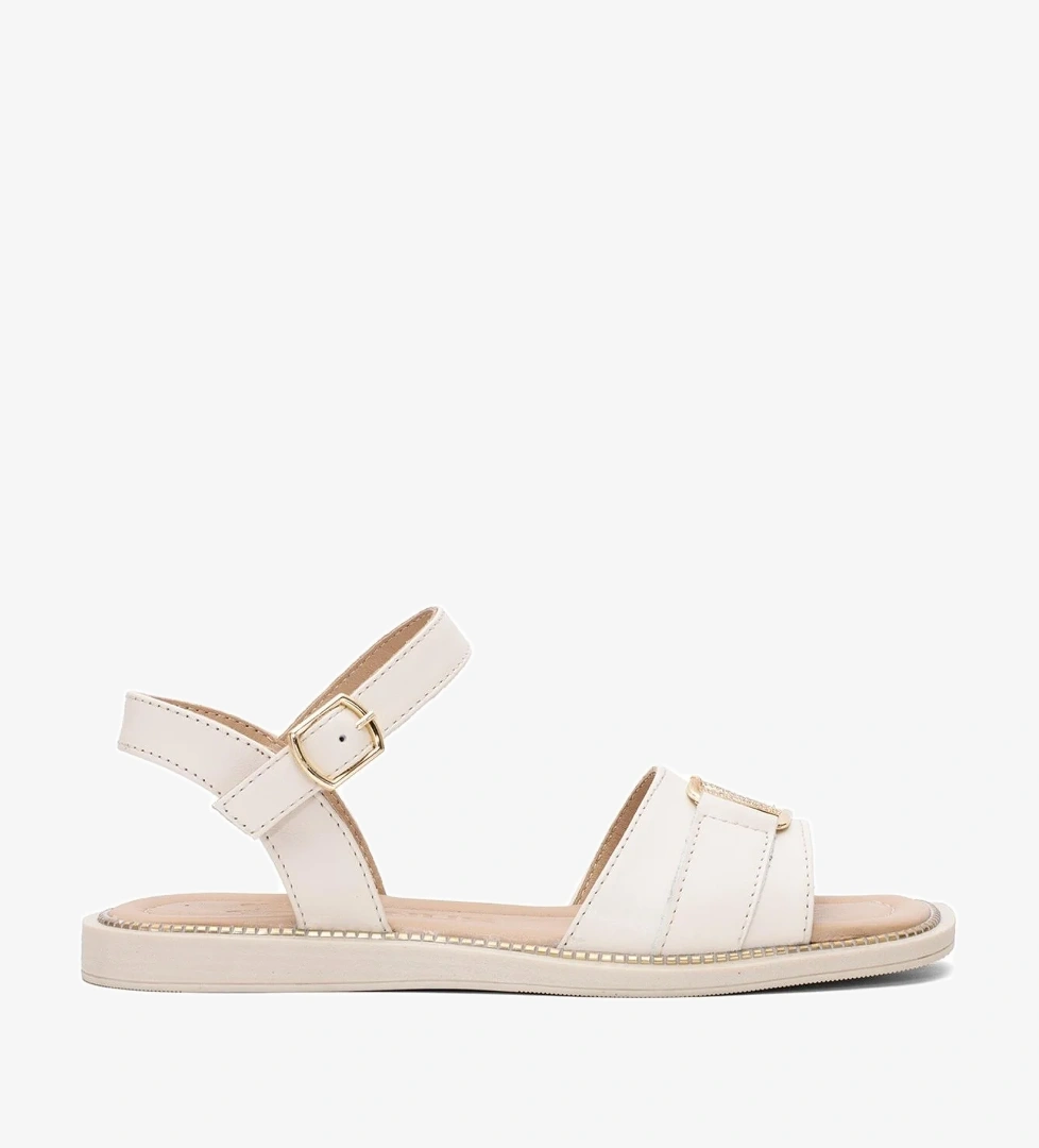 2512203Y Kadın Hakiki Deri Düz Sandalet Bej