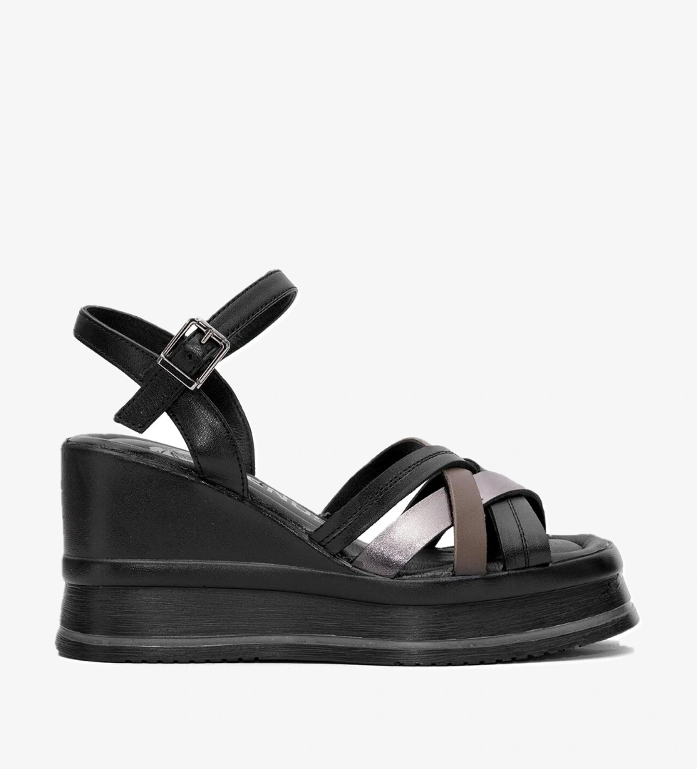 Venüs 2510902y Kadın Hakiki Deri Dolgu Topuk Sandalet Siyah Bej model görseli