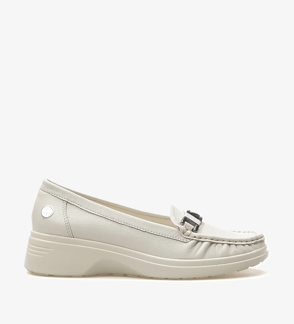 Kadın Hakiki Deri Toka Detaylı Günlük Babet Ayakkabı 25y D25ya-7395 Z Krem - Görsel 1