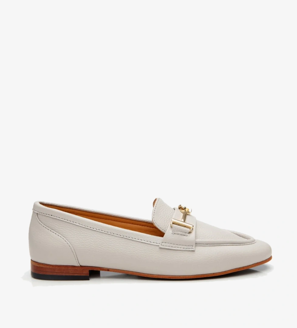 Kadın Deri Ekru Tokalı Klasik Loafer - Görsel 1