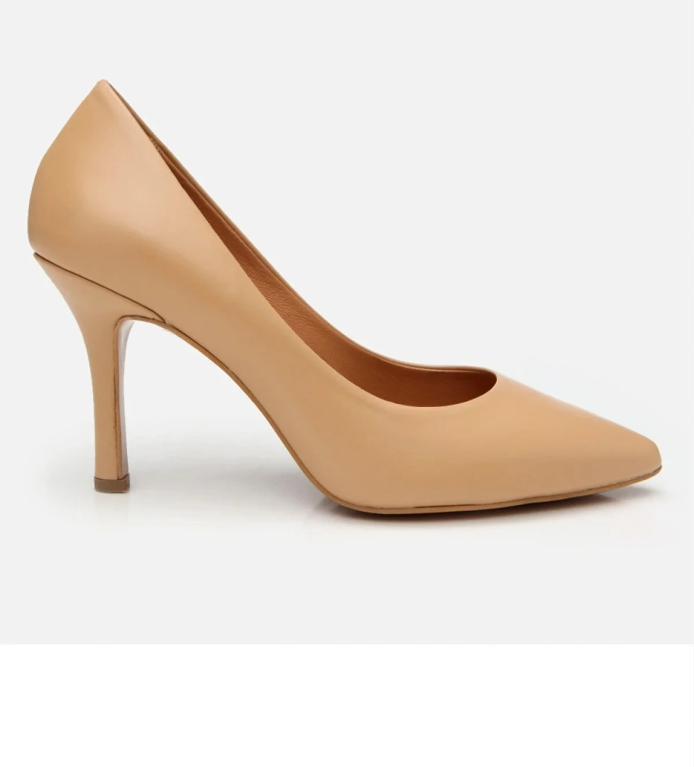 Kadın Deri Bej Yüksek Topuklu Stiletto