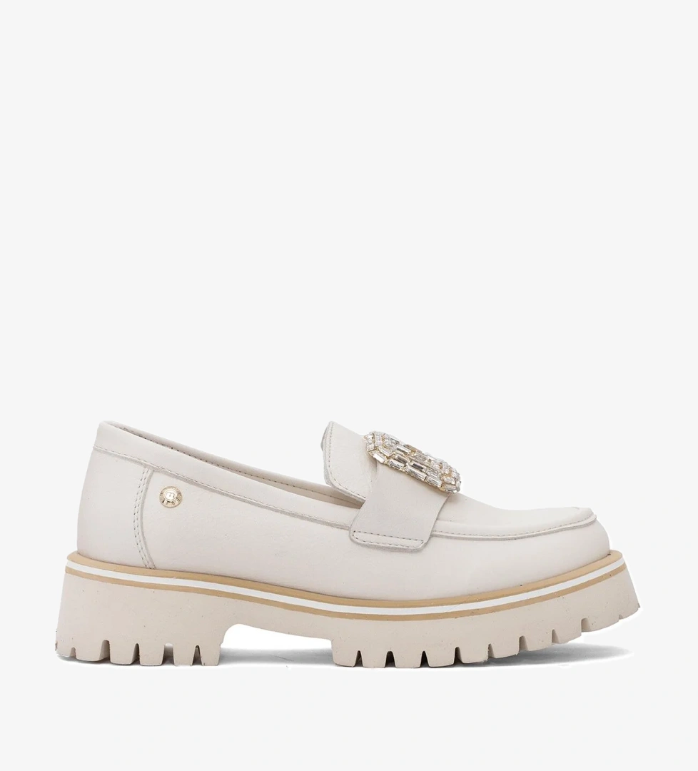 D25YA-3855 Kadın Hakiki Deri Casual Ayakkabı Krem - Görsel 1