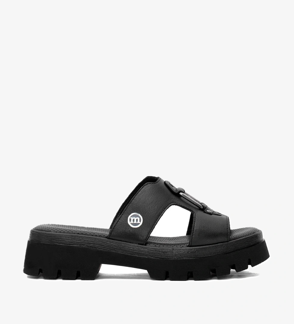 D25YT-1655 Kadın Hakiki Deri Topuklu Terlik Siyah