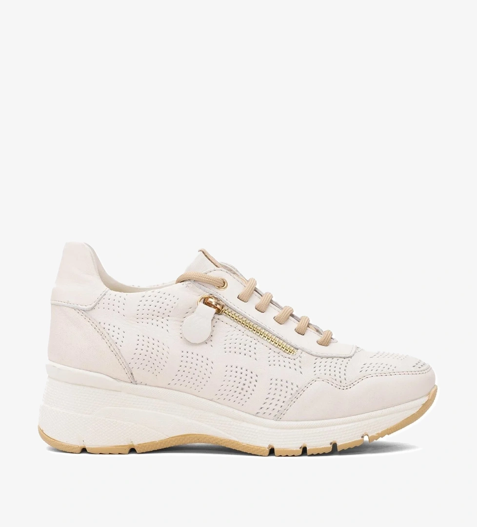 D25YA-3495 Kadın Hakiki Deri Casual Ayakkabı Krem - Görsel 1