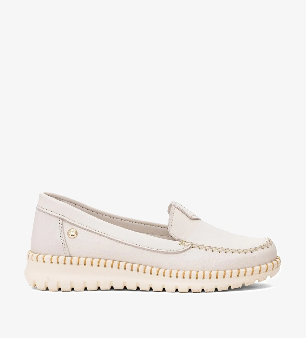 D25YA-3265 Kadın Hakiki Deri Casual Ayakkabı Krem