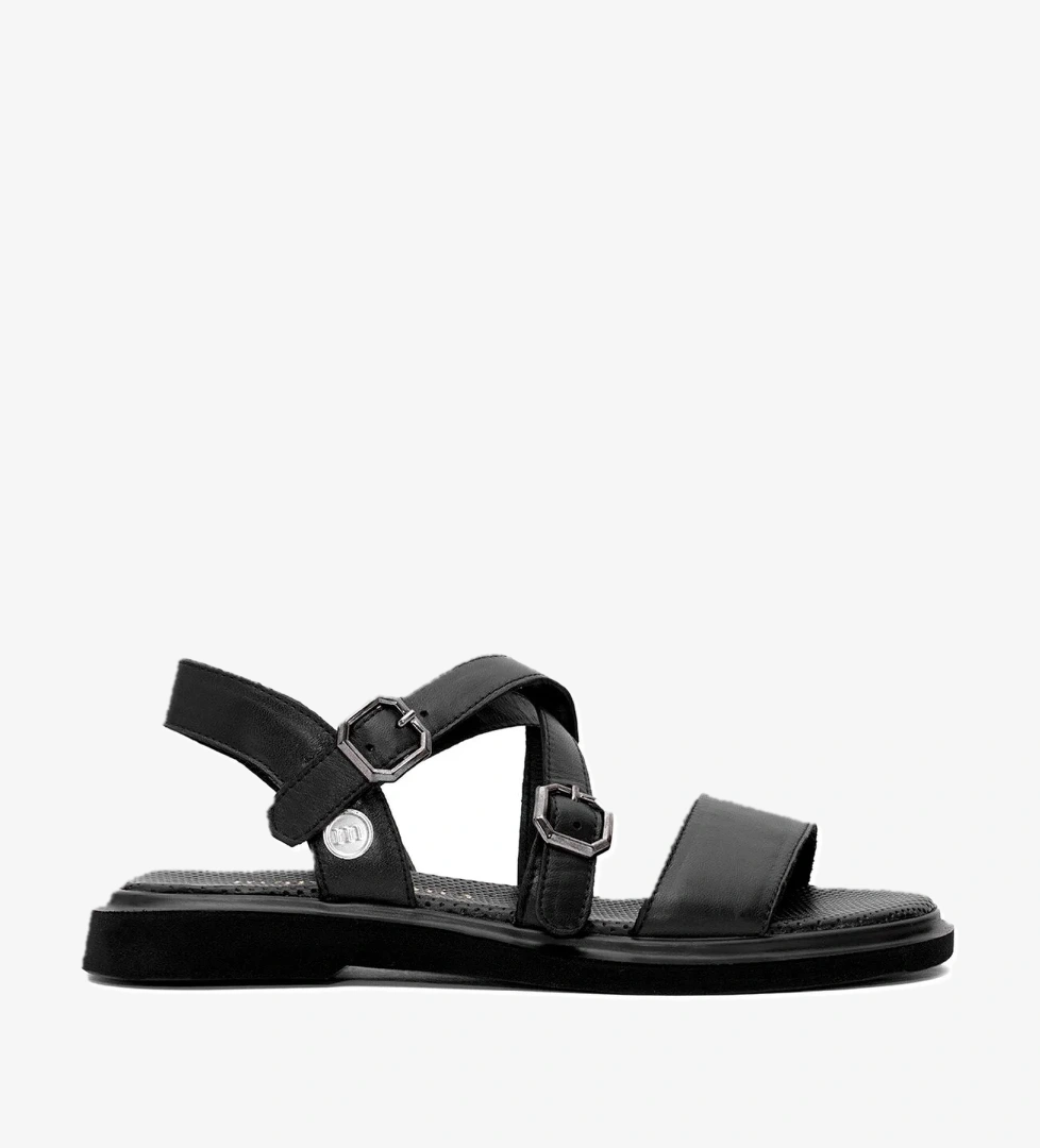 Mammamia D25ys-5010 Kadın Hakiki Deri Düz Sandalet Beyaz Siyah model görseli