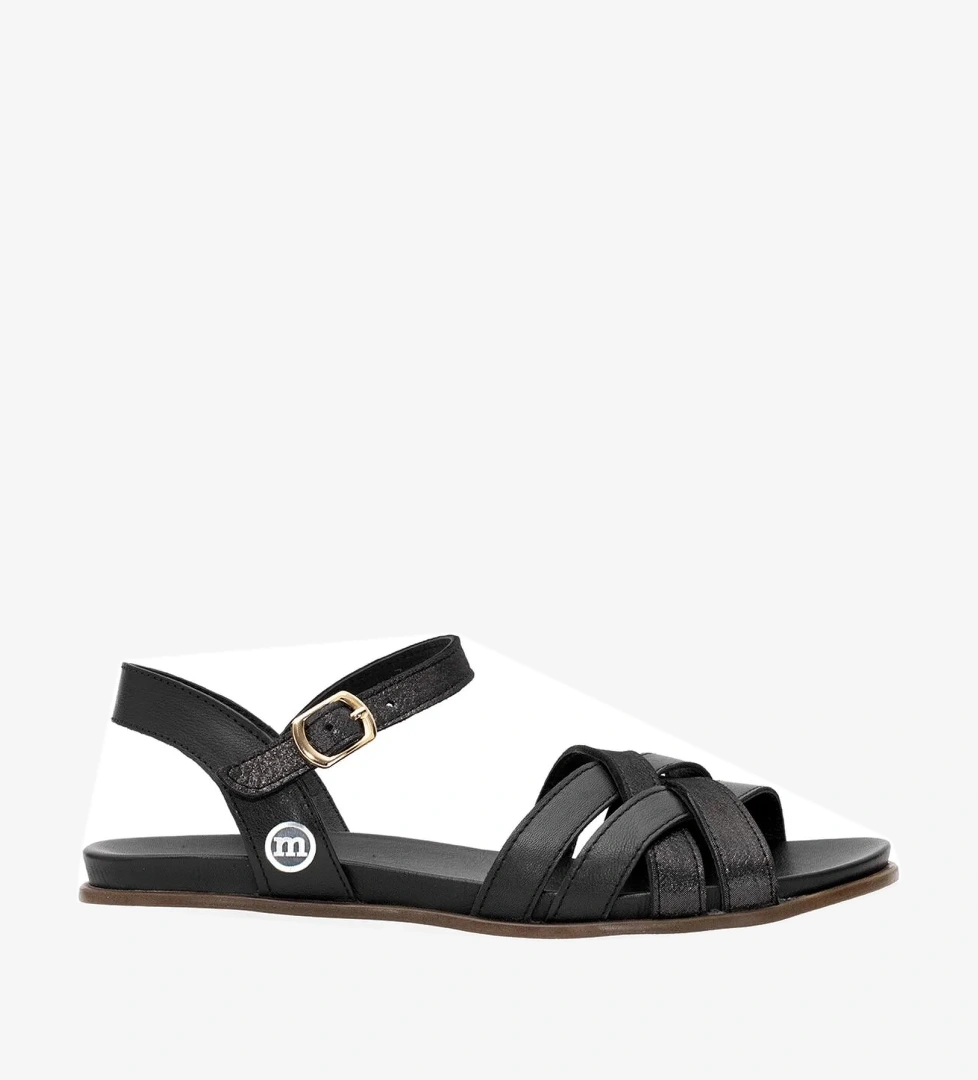 D25YS-2910 Kadın Hakiki Deri Düz Sandalet Siyah