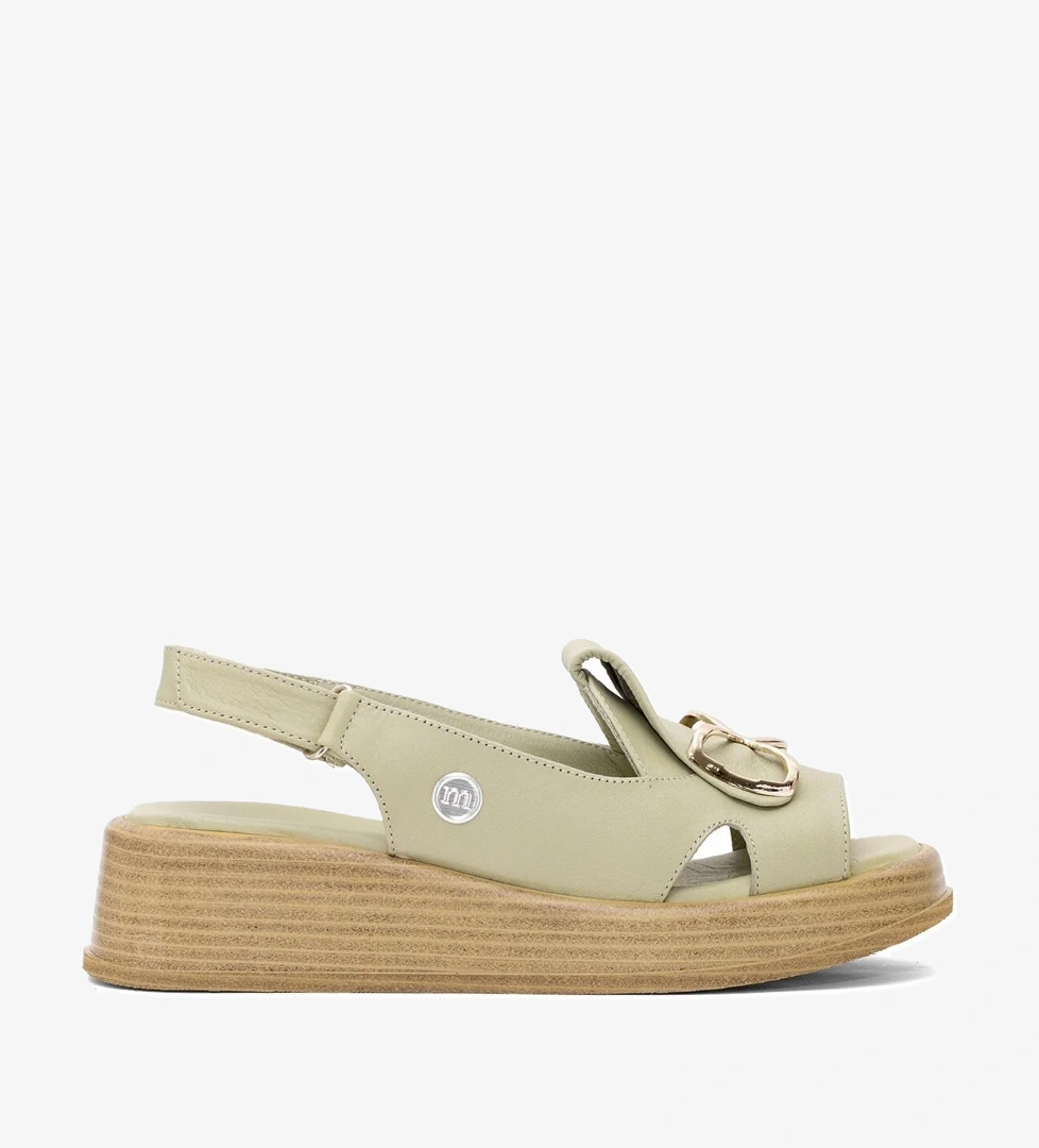 D25YS-2780 Kadın Hakiki Deri Düz Sandalet Yeşil