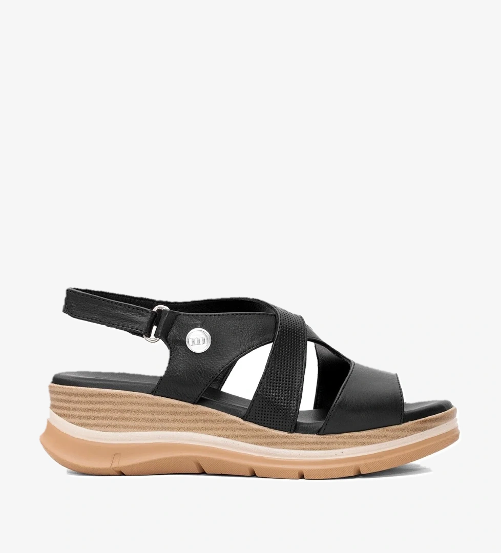 D25YS-2790 Kadın Hakiki Deri Düz Sandalet Siyah - Görsel 1