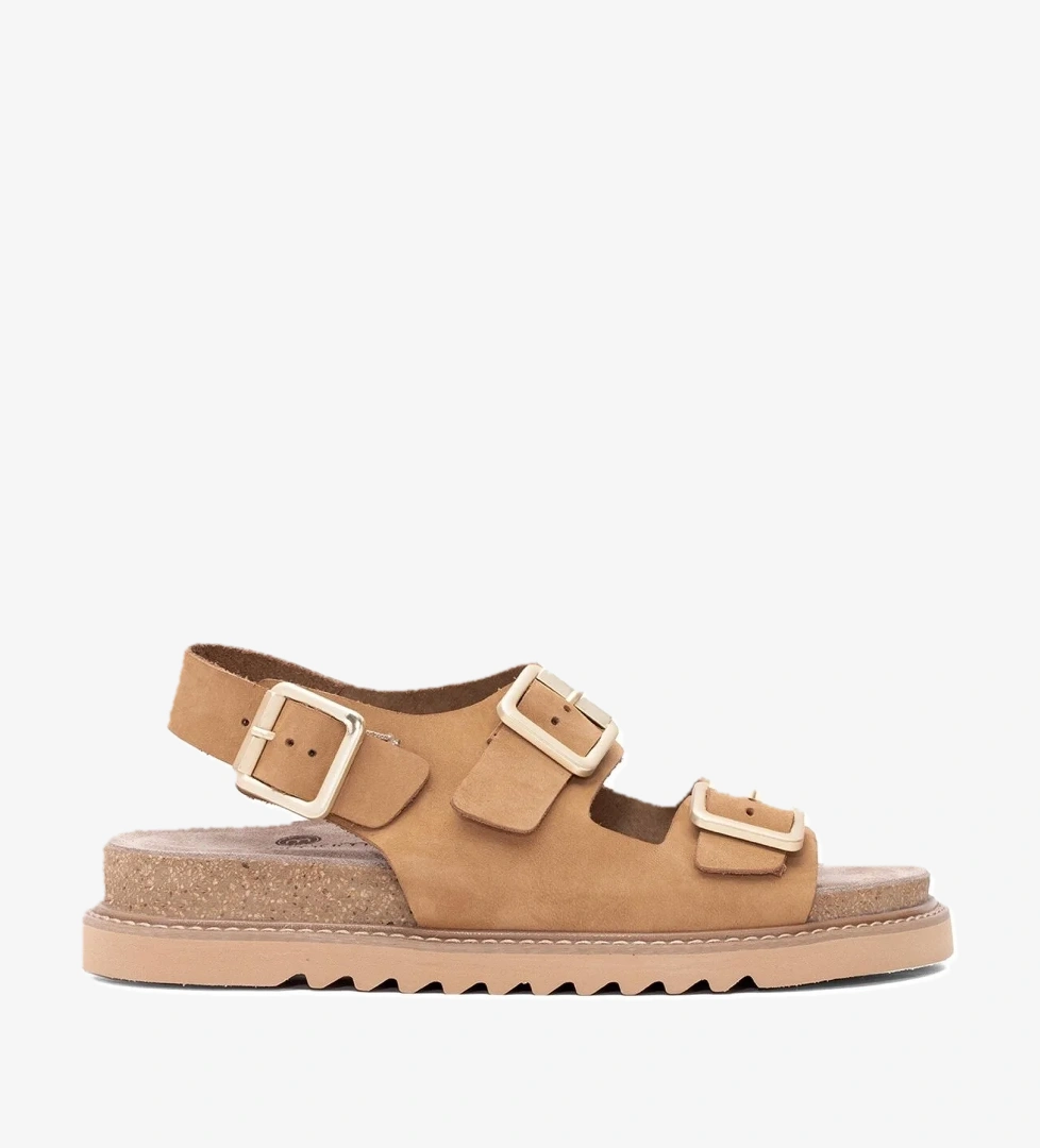 D25YS-2630 Kadın Hakiki Deri Düz Sandalet Camel - Görsel 1