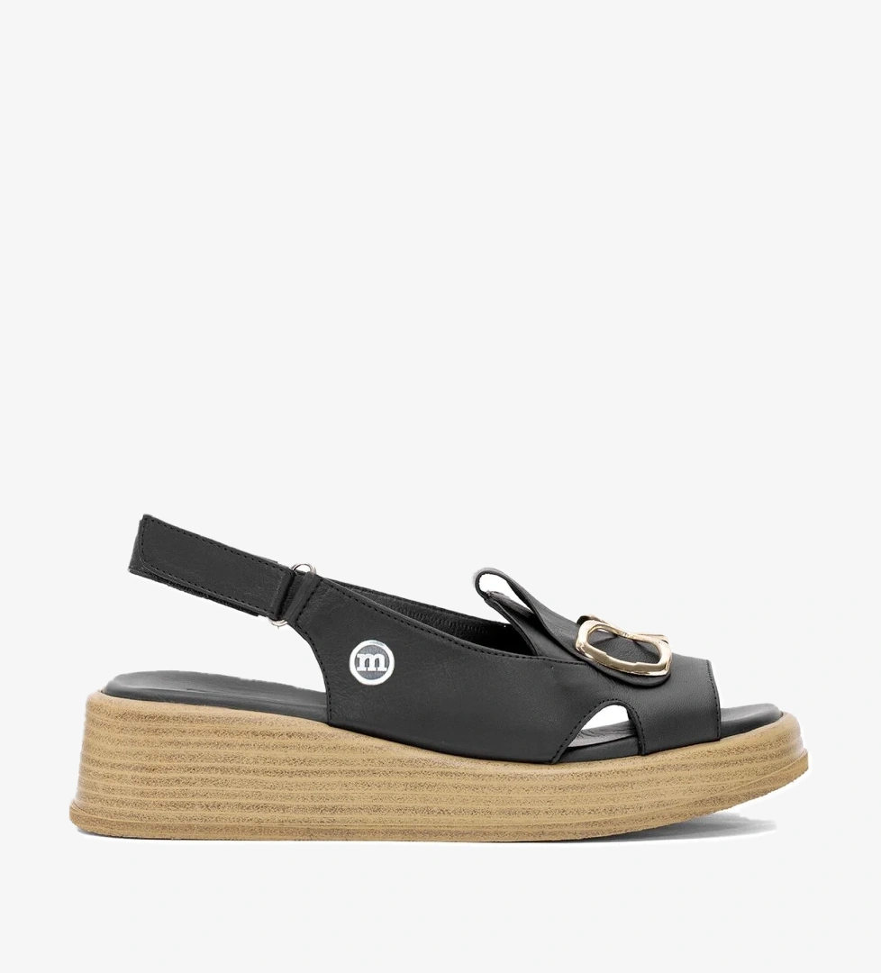 D25YS-2780 Kadın Hakiki Deri Düz Sandalet Siyah