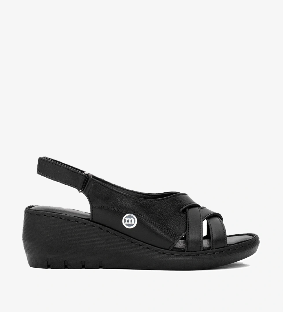 D25YS-2510 Kadın Hakiki Deri Dolgu Topuk Sandalet Siyah