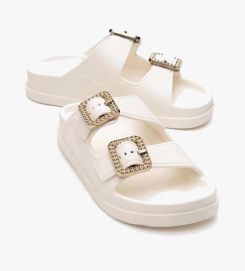 Kadın Bantlı Tokalı Terlik Sandalet EKRU - Görsel 1