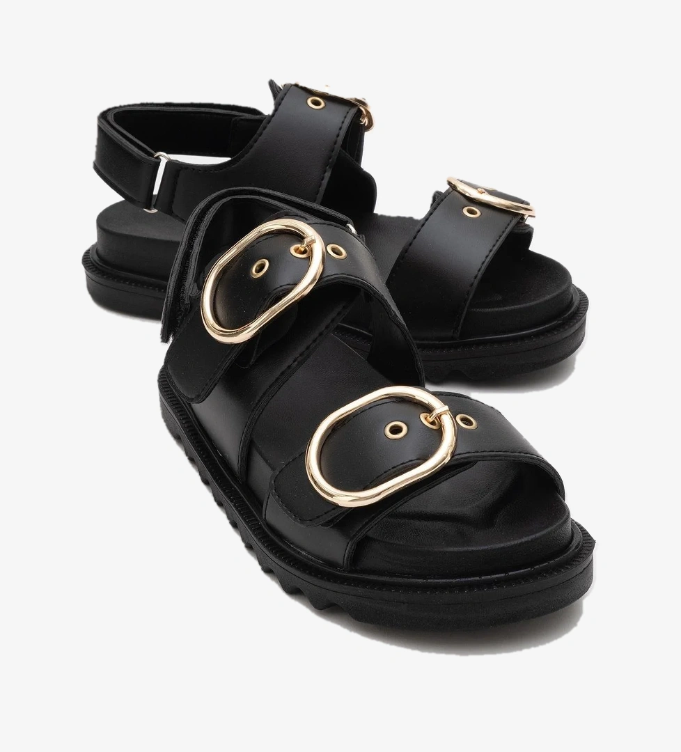 Kadın Çift Tokalı Cırtlı Sandalet SİYAH