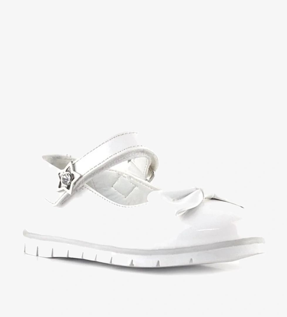 Rakerplus Beyaz Rugan Fiyonklu Yıldız Detaylı Cırtlı Kız Çocuk Babet model görseli