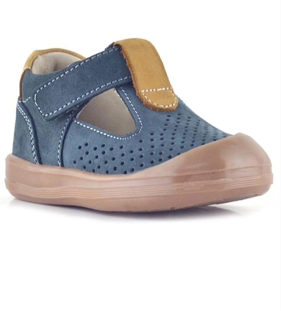 Shaun Hakiki Deri Gri Taba Cırtlı Anatomik Bebek Sandalet - Görsel 1