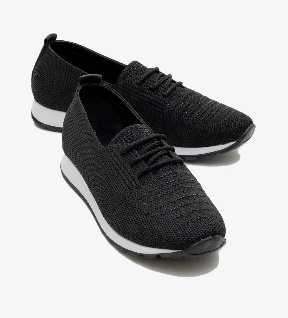 Ccway Kadın Taşlı Bağcıklı Triko Günlük Ayakkabı SİYAH model görseli