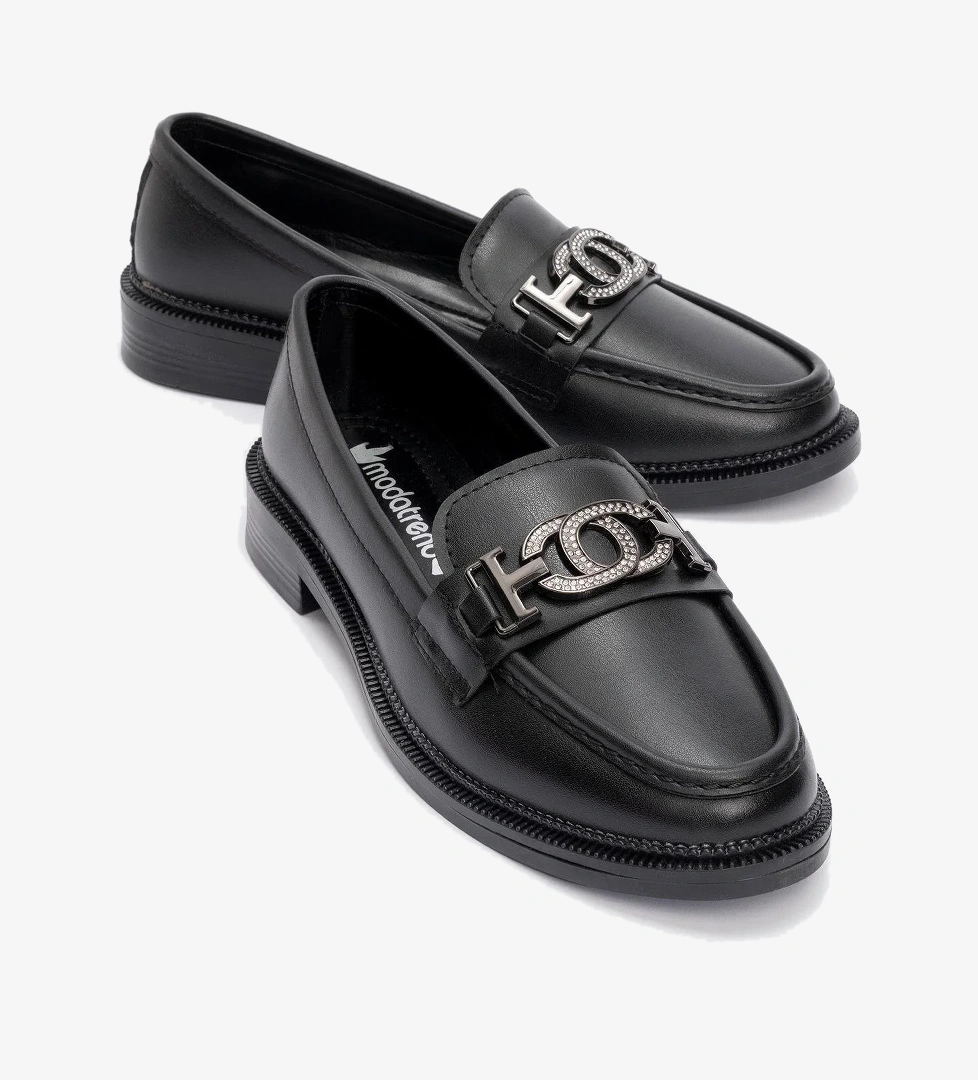 Ccway Kaydırmaz Taşlı Tokalı Kadın Ayakkabı SİYAH CİLT model görseli