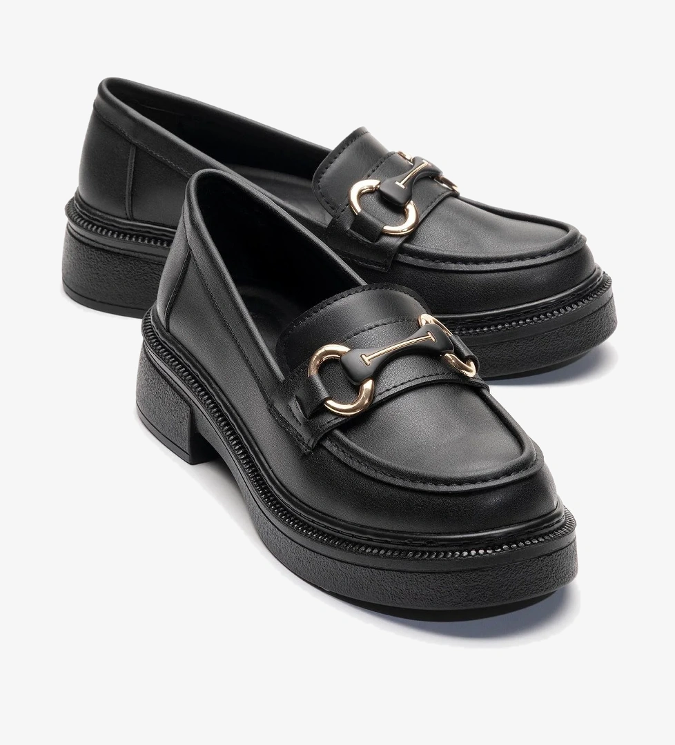 Kadın Tokalı Günlük Ayakkabı SİYAH CİLT - Görsel 1