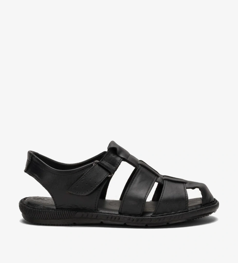 Erkek Hakiki Deri Yazlık Hafif Günlük Ayakkabı Sandalet SİYAH - Görsel 1