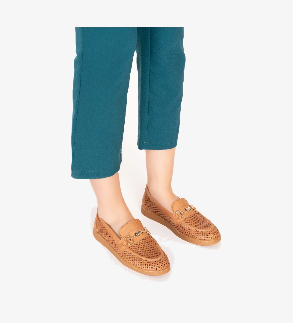 Gondol Kadın Hakiki Deri Yazlı Lazer Delikli Şık Loafer anl.2999